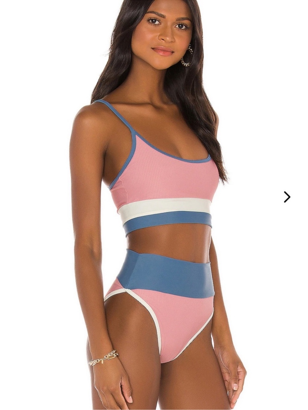 Bikini Set: Beach Riot Pink, Blue & White Ribbed Colorblock - Picture 2 of 8